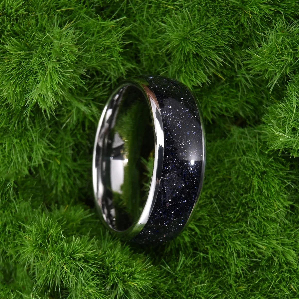 Stars in the Night Sky Tungsten Carbide Ring With Blue Sandstone Inlay