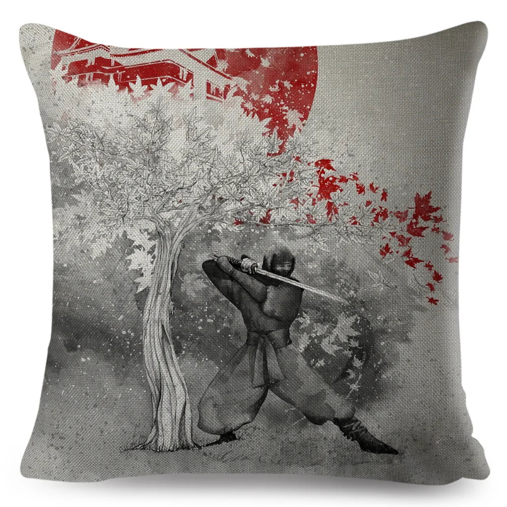 Sumi-e Soft Brushes Samurai Collection Linen Pillow Case