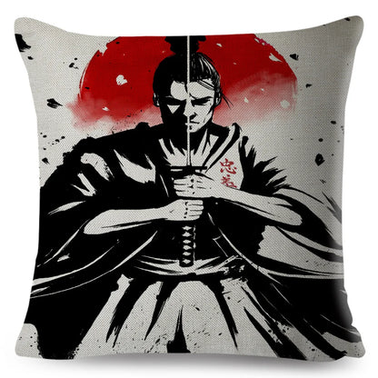 Sumi-e Soft Brushes Samurai Collection Linen Pillow Case