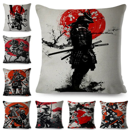 Sumi-e Soft Brushes Samurai Collection Linen Pillow Case