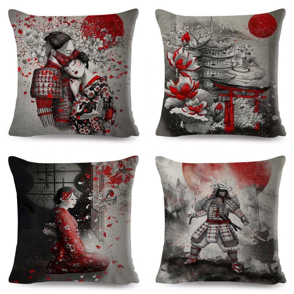 Sumi-e Soft Brushes Samurai Collection Linen Pillow Case