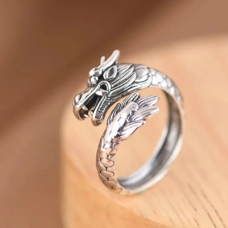 Watatsumi Dragon Kami of the Seas  Adjustable 925 Sterling Silver Ring