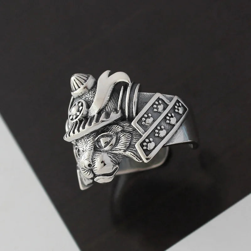 Samurai Neko Cat Adjustable Steel Ring