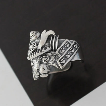 Samurai Neko Cat Adjustable Steel Ring