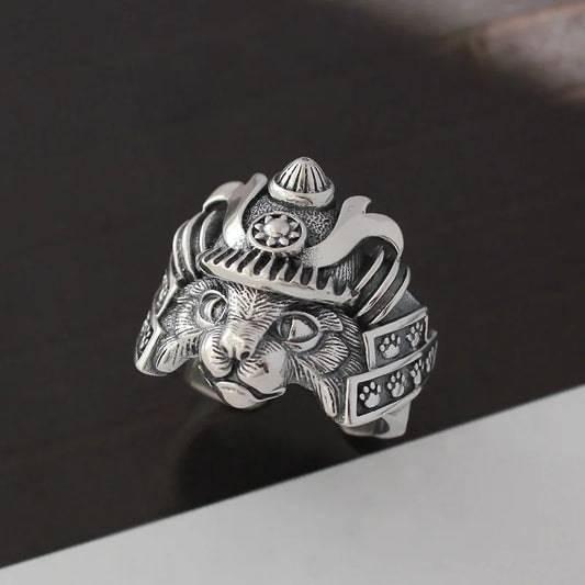 Samurai Neko Cat Adjustable Steel Ring