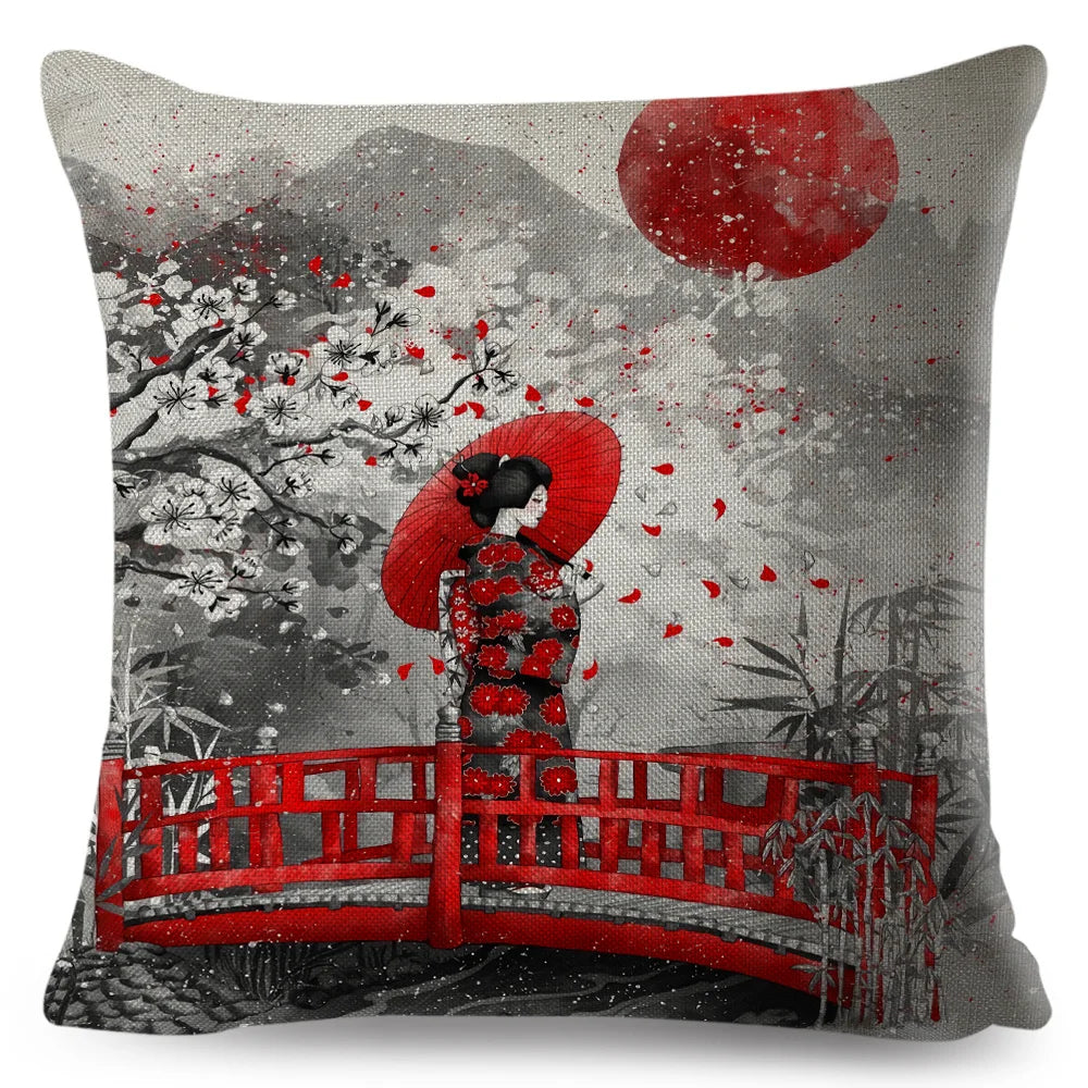 Sumi-e Soft Brushes Samurai Collection Linen Pillow Case