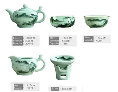 Hand-painted Full Tea Set Celadon