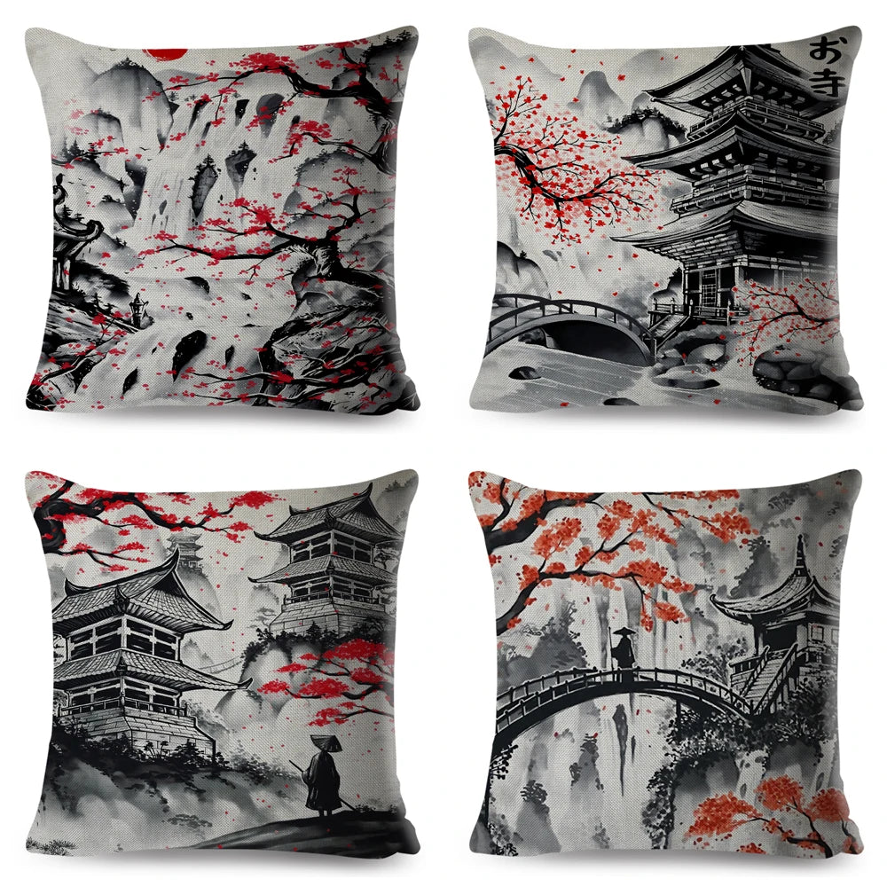 Sumi-e Soft Brushes Samurai Collection Linen Pillow Case