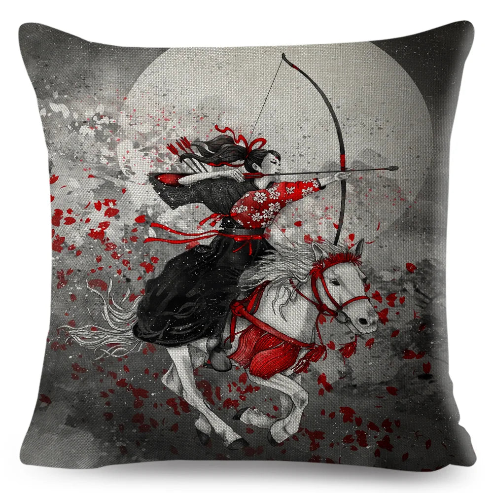 Sumi-e Soft Brushes Samurai Collection Linen Pillow Case