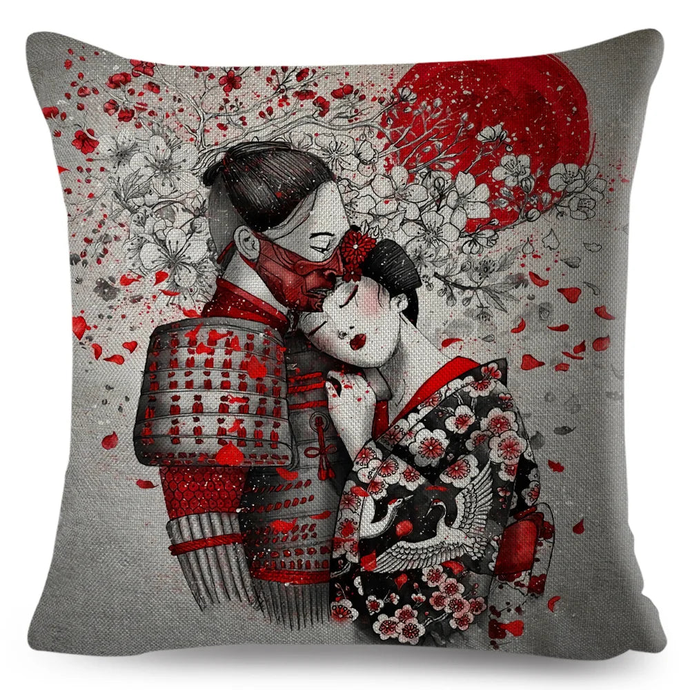 Sumi-e Soft Brushes Samurai Collection Linen Pillow Case