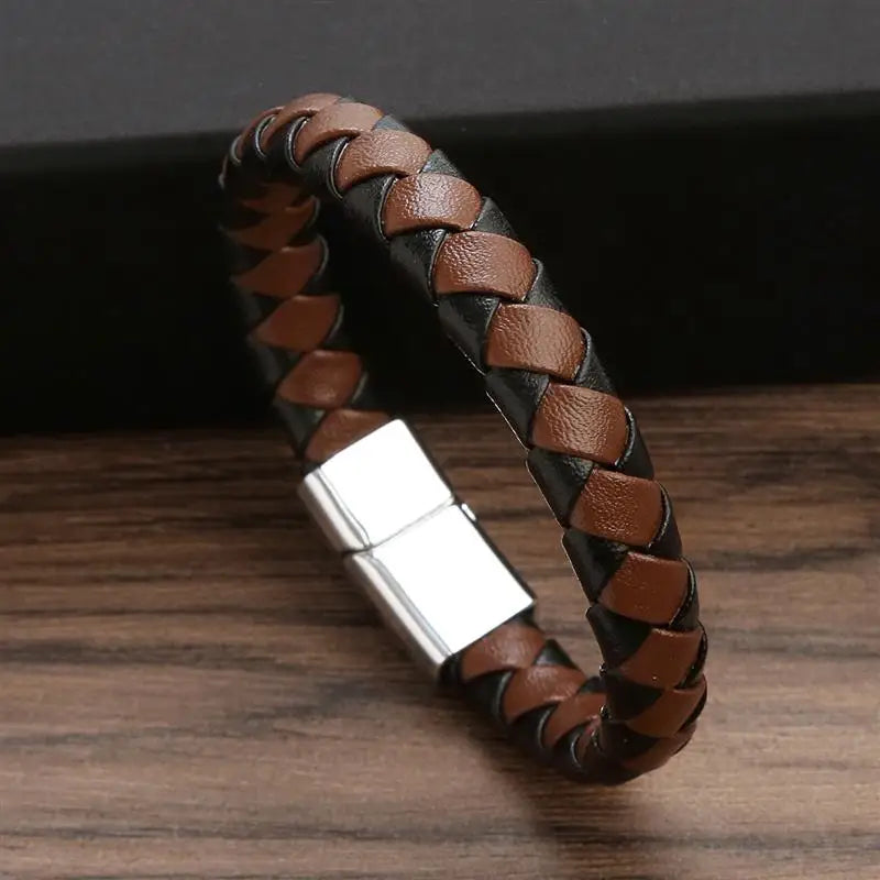 Bushi Braided Wristband Genuine Leather Bracelet