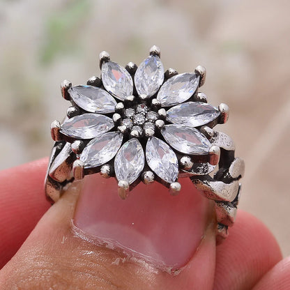 The North Star Ring in Steel and Zircon Stones