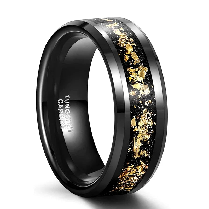 Sakura in Autumn 8mm Tungsten Carbide Ring with Gold Foil