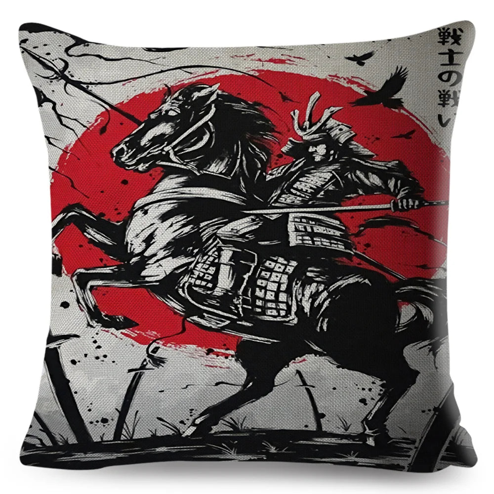 Sumi-e Soft Brushes Samurai Collection Linen Pillow Case