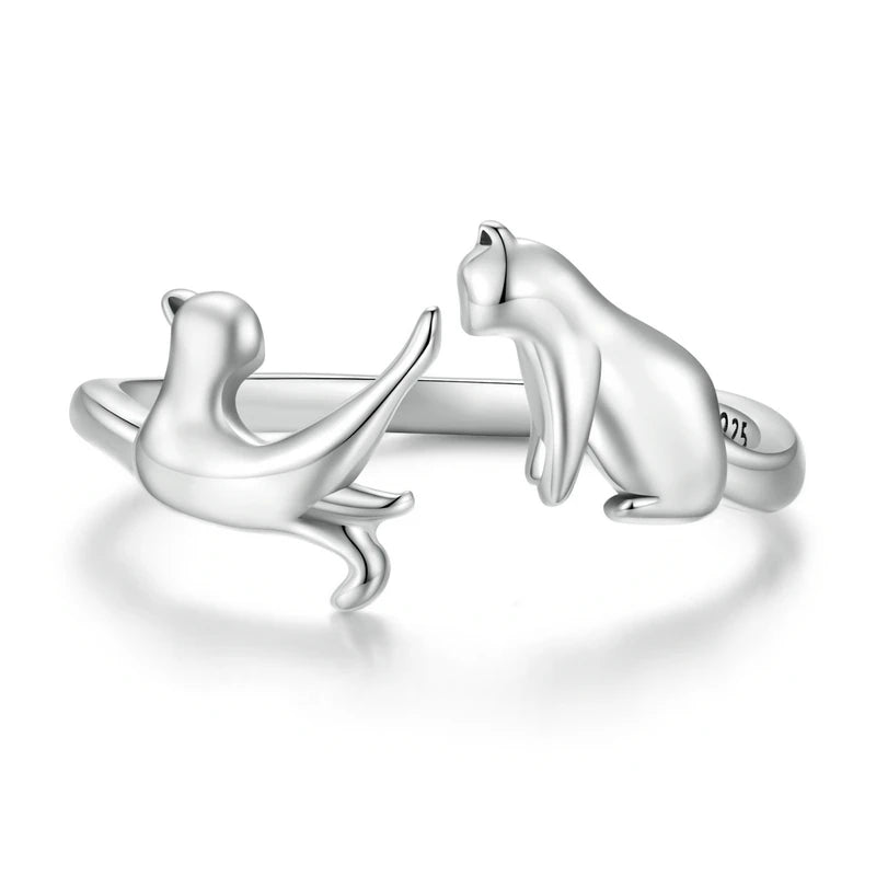 Kawaii Neko Cat Adjustable Ring in 925 Sterling Silver