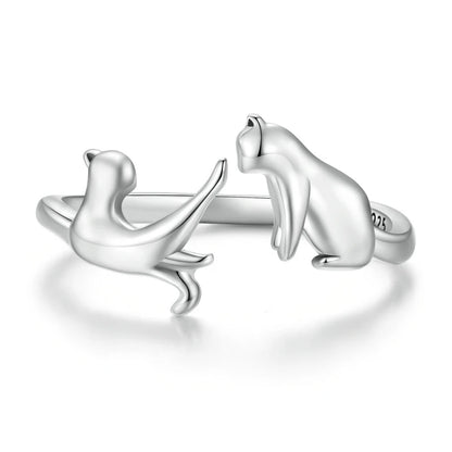 Kawaii Neko Cat Adjustable Ring in 925 Sterling Silver