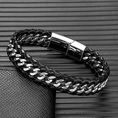 Mizuhiki Steel and Leather Braided Bracelet