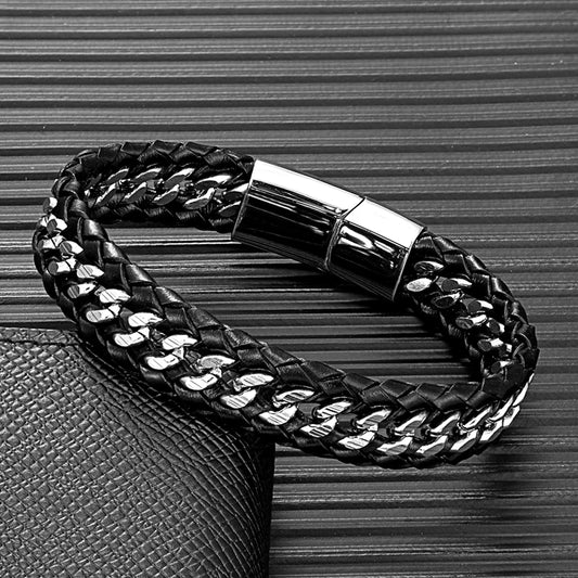 Mizuhiki Steel and Leather Braided Bracelet