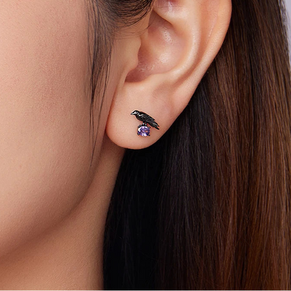 Black Zircon Yatagarasu Crow 925 Sterling Silver Earrings