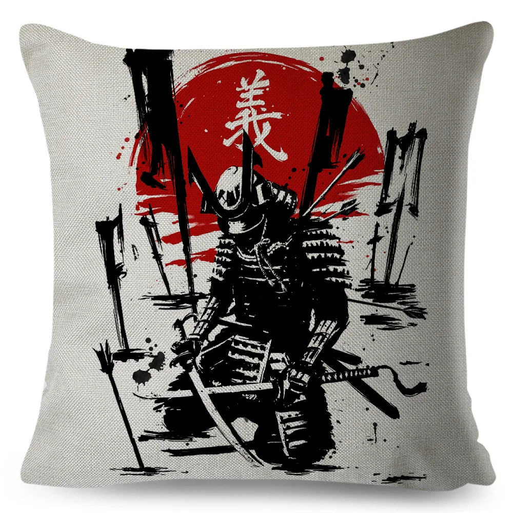 Sumi-e Soft Brushes Samurai Collection Linen Pillow Case