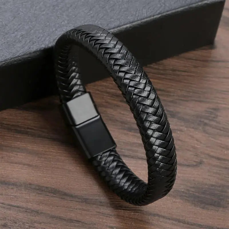 Bushi Braided Wristband Genuine Leather Bracelet