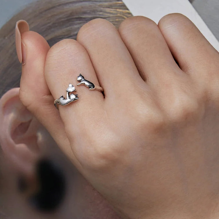 Kawaii Neko Cat Adjustable Ring in 925 Sterling Silver