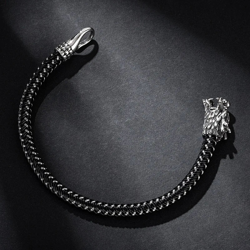 Tatsu Dragon Steel and Leather Bracelet