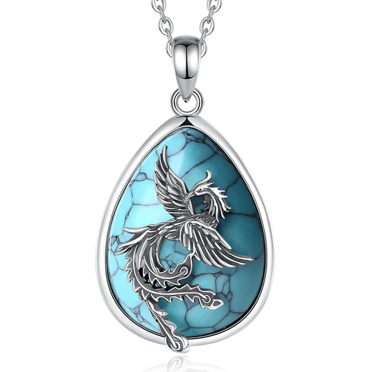 Phoenix over Turquoise  925 Silver Necklace