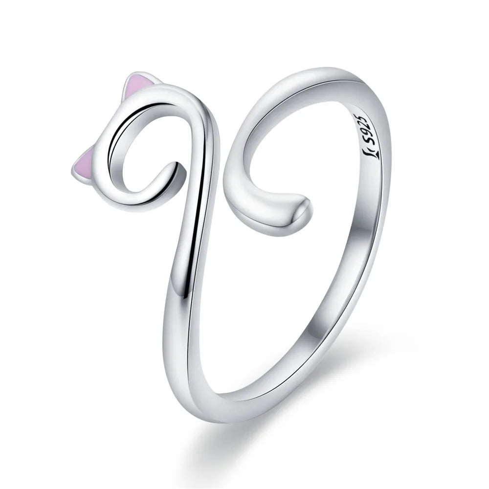 Kawaii Neko Cat Adjustable Ring in 925 Sterling Silver