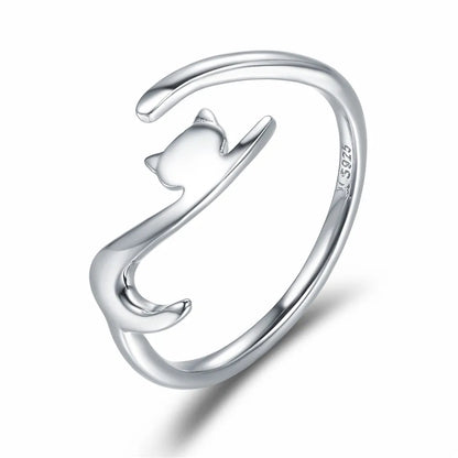 Kawaii Neko Cat Adjustable Ring in 925 Sterling Silver