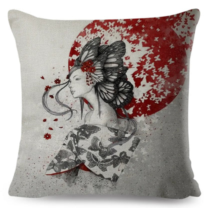 Sumi-e Soft Brushes Samurai Collection Linen Pillow Case