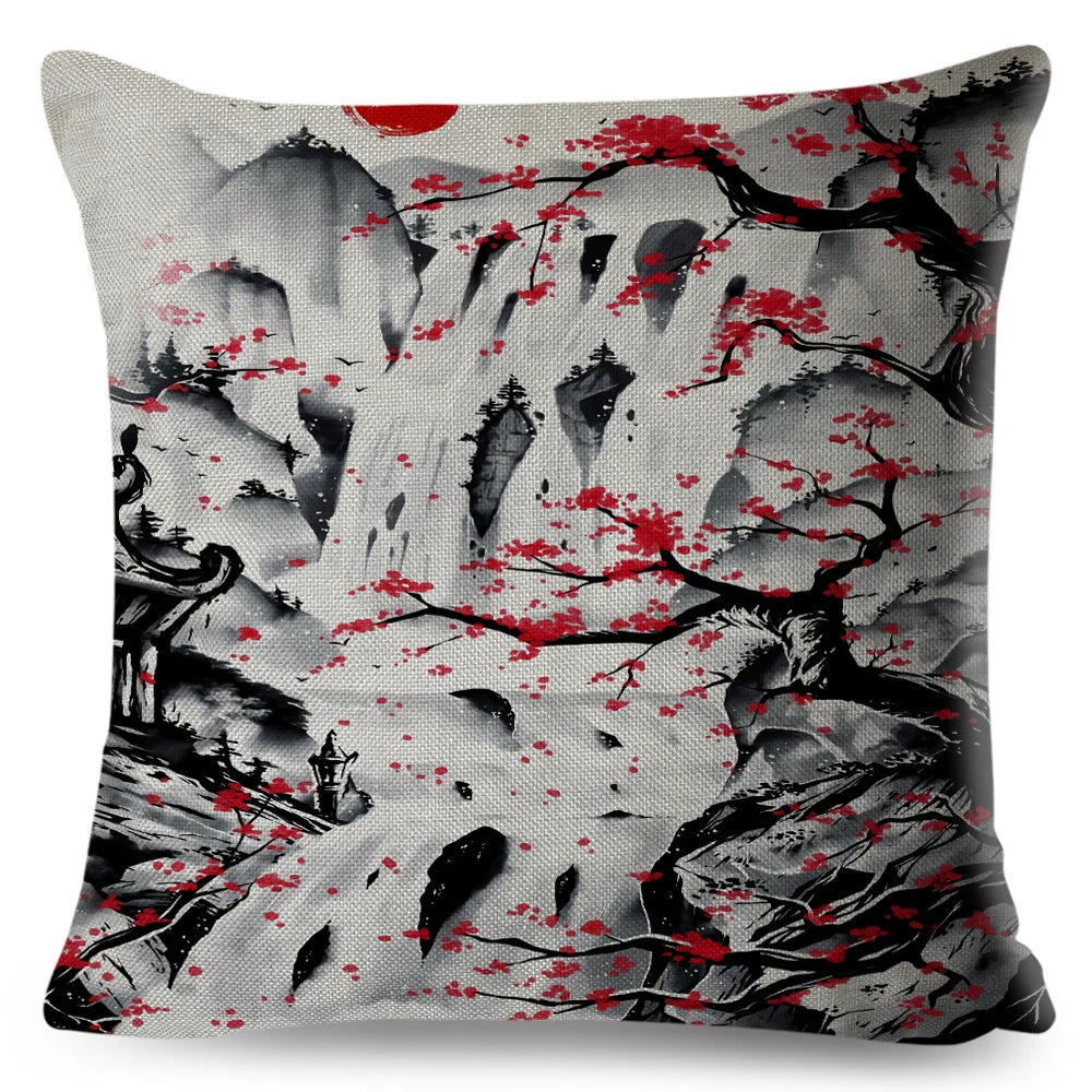 Sumi-e Soft Brushes Samurai Collection Linen Pillow Case