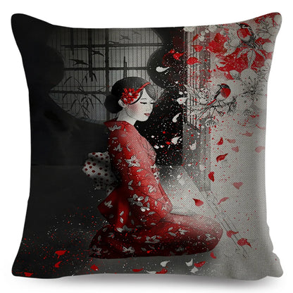 Sumi-e Soft Brushes Samurai Collection Linen Pillow Case