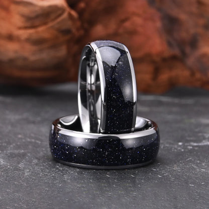 Stars in the Night Sky Tungsten Carbide Ring With Blue Sandstone Inlay