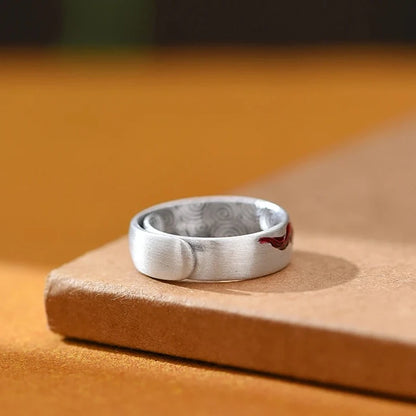 Carp, Plum and Apricot Adjustable 999 Fine Silver Ring