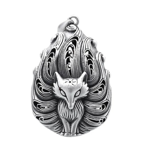 Kami Messenger Kitsune Nine Tails Fox 999 Fine Silver Necklace