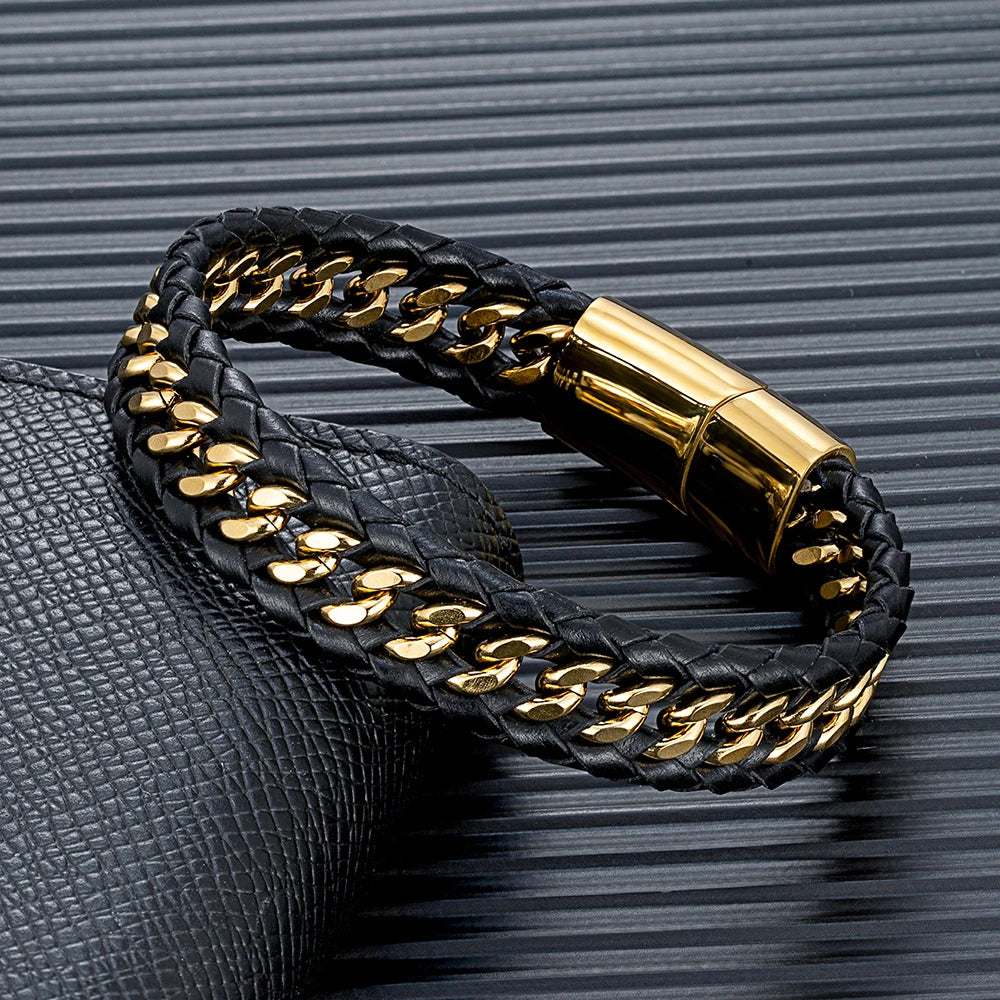Mizuhiki Steel and Leather Braided Bracelet