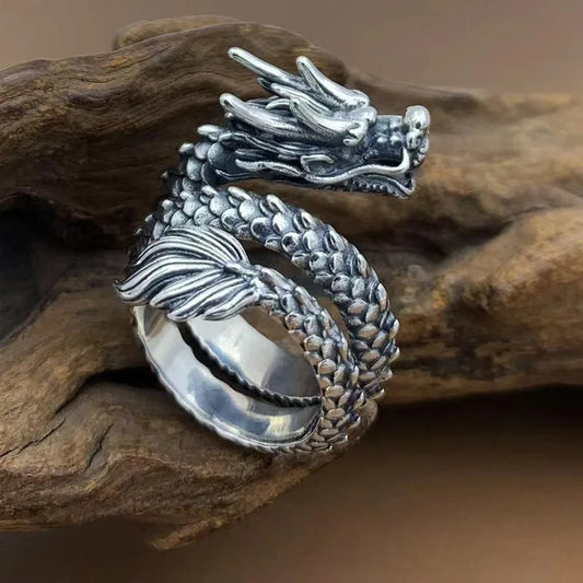 Watatsumi Dragon Kami of the Seas  Adjustable 925 Sterling Silver Ring Large Version