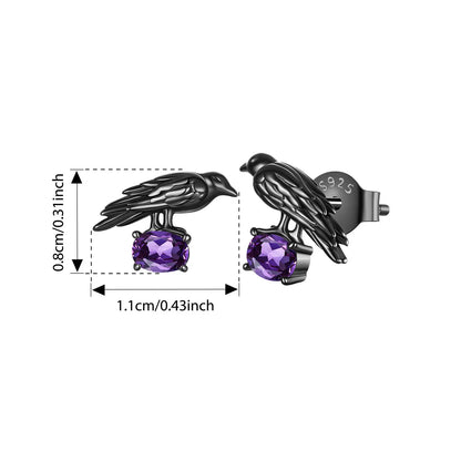 Black Zircon Yatagarasu Crow 925 Sterling Silver Earrings