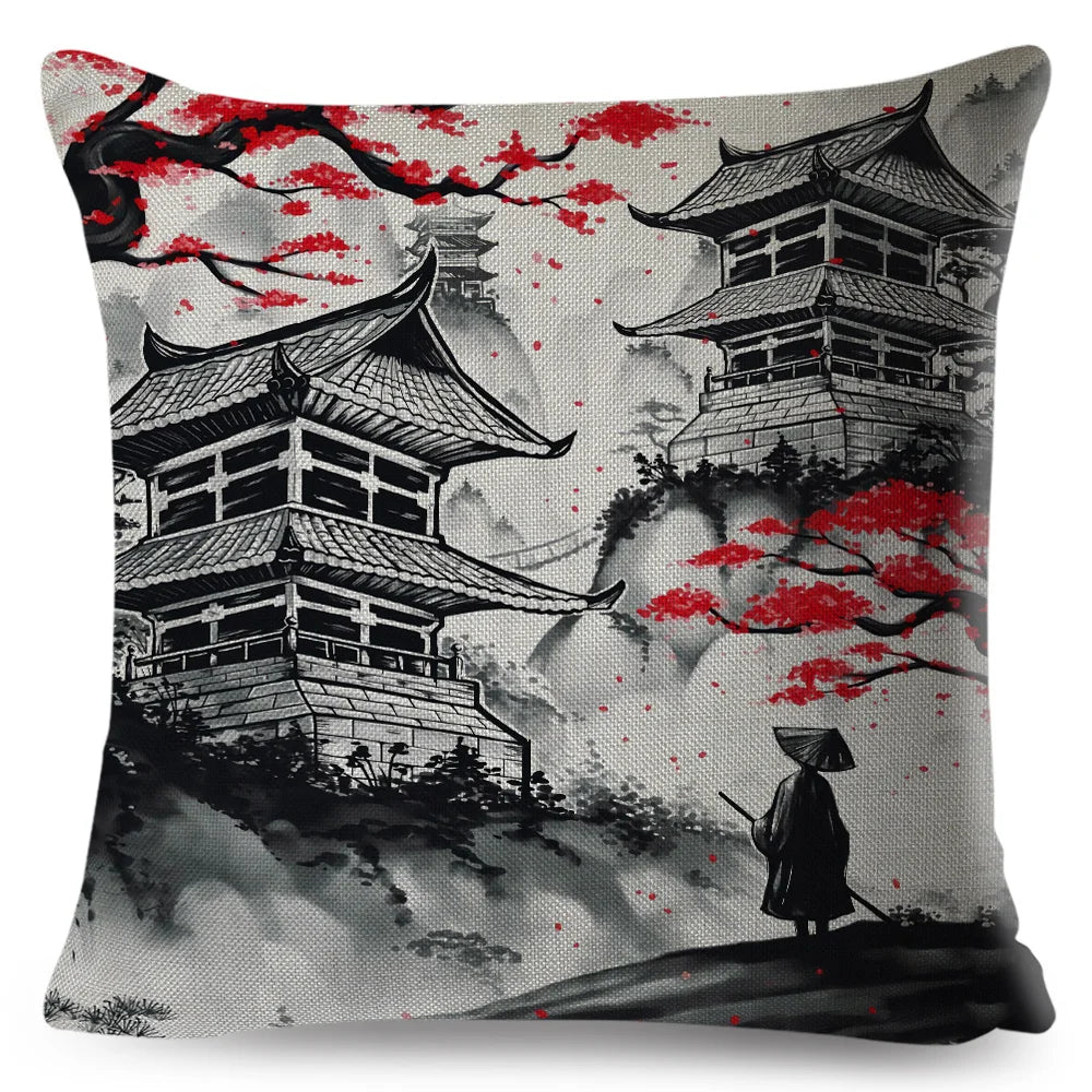 Sumi-e Soft Brushes Samurai Collection Linen Pillow Case