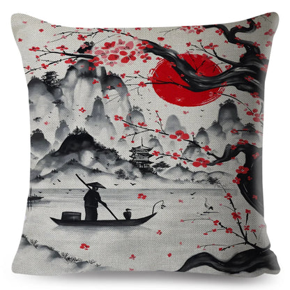 Sumi-e Soft Brushes Samurai Collection Linen Pillow Case