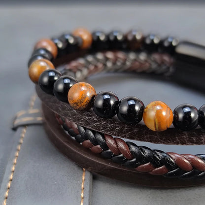 Buddhist Mala Beads Braided Leather Bracelet