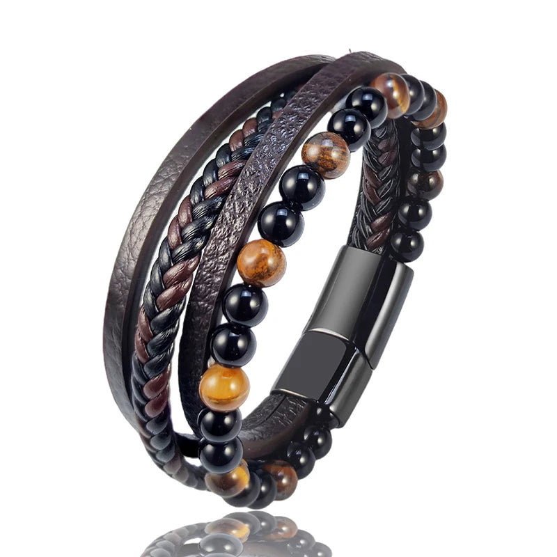 Buddhist Mala Beads Braided Leather Bracelet