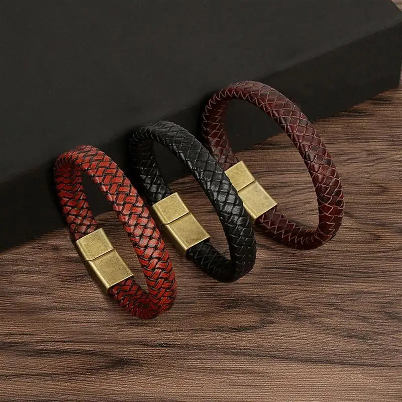 Bushi Braided Wristband Genuine Leather Bracelet