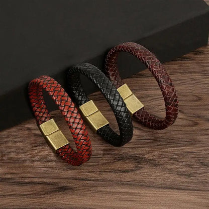 Bushi Braided Wristband Genuine Leather Bracelet