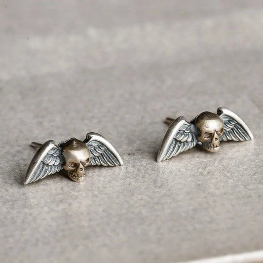 Shinigami Winged Skulls 925 Sterling Silver Earrings