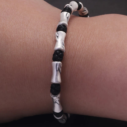 The Bamboo Cutter 999 Fine Silver and Cow Leather Bracelet