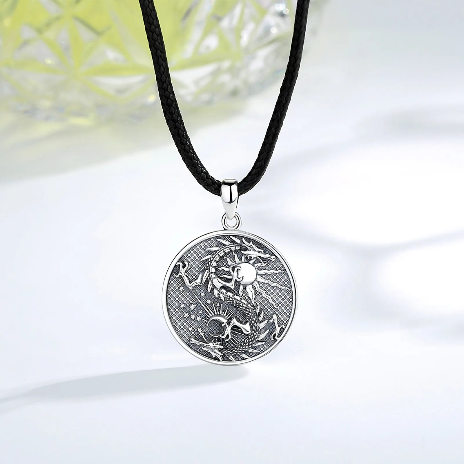 The Sun and The Moon YinYang Dragon Sterling Silver Necklace