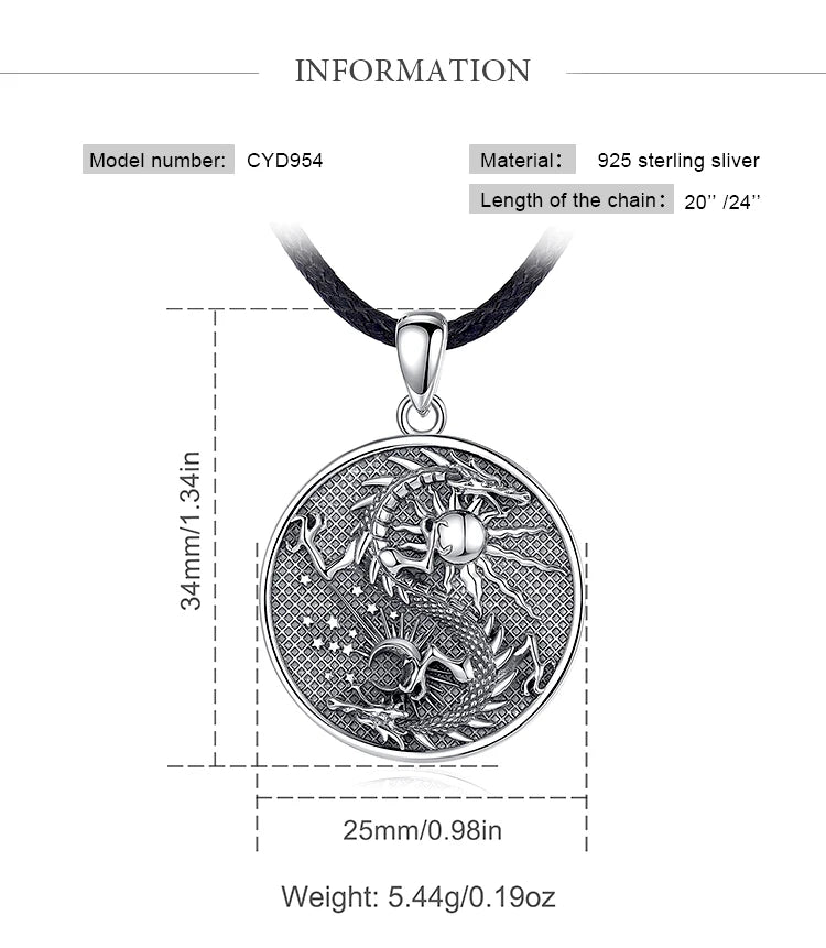 The Sun and The Moon YinYang Dragon Sterling Silver Necklace