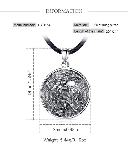 The Sun and The Moon YinYang Dragon Sterling Silver Necklace
